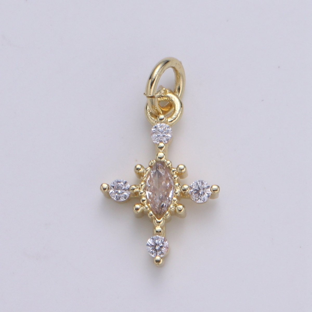 Mini Cross Charm Micro Pave Eye 24K Gold Filled Cross Charm, Cubic Zirconia Cluster Charm for Necklace Earring Bracelet Jewelry Making E-233-E-236 - DLUXCA