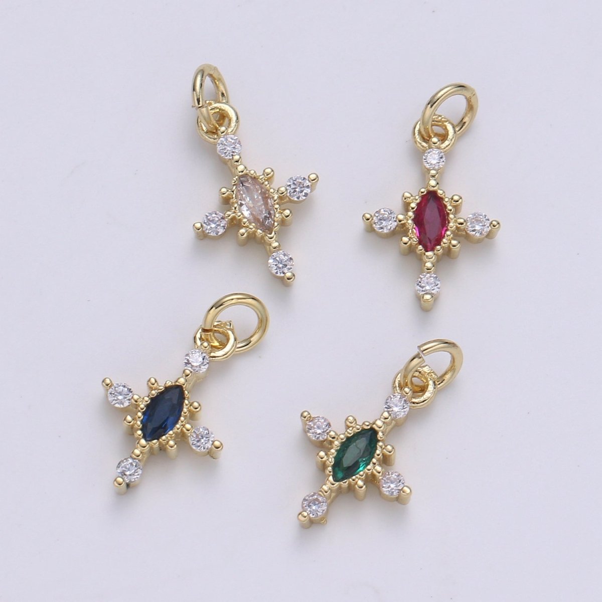 Mini Cross Charm Micro Pave Eye 24K Gold Filled Cross Charm, Cubic Zirconia Cluster Charm for Necklace Earring Bracelet Jewelry Making E-233-E-236 - DLUXCA