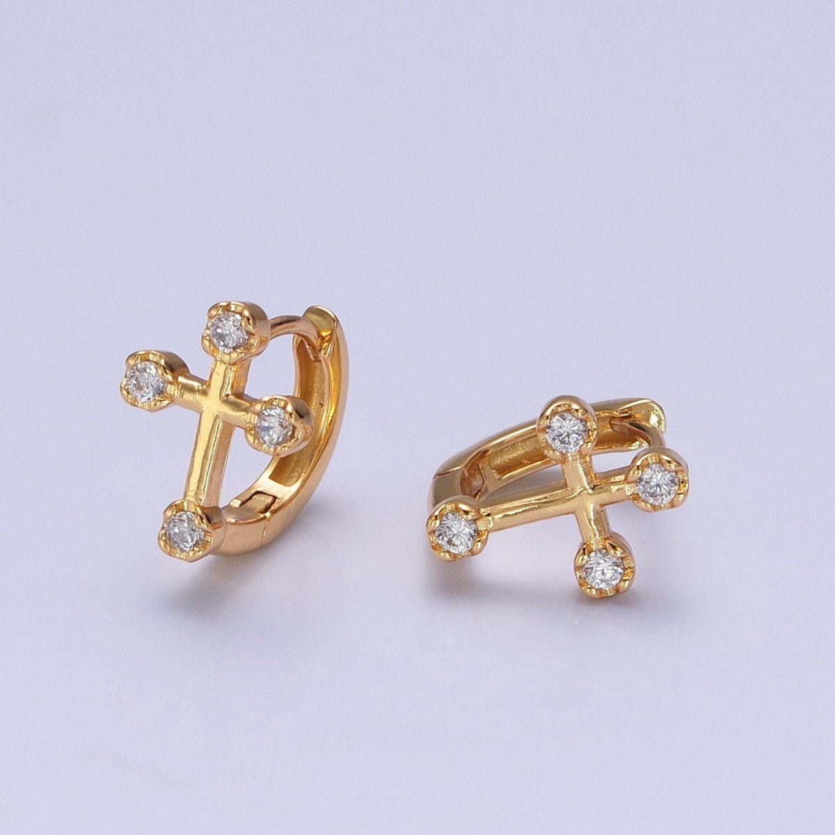 Mini Cross Huggie Earring 13mm Hoop Earring T-396 T-397 - DLUXCA