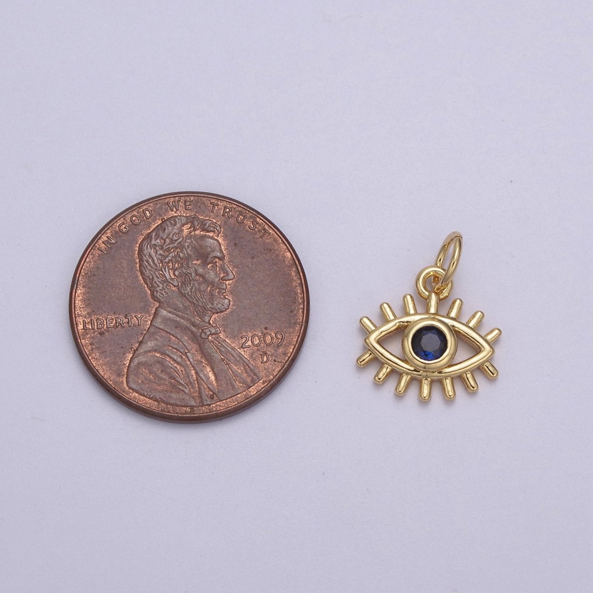 Mini Cubic Gold Evil Eye Charm Micro Pave CZ Dark Blue Eye Jewelry N-877 - DLUXCA
