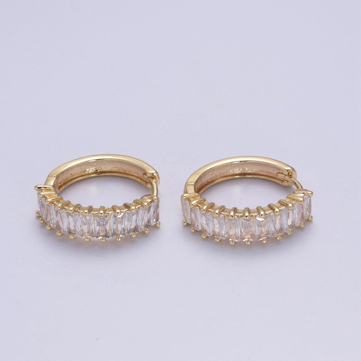 Mini Cz Hoop Earring, Baguette Hoop Earrings, 18k Gold Filled Baguette Huggies Small Hoop T-273 Y-035 - DLUXCA