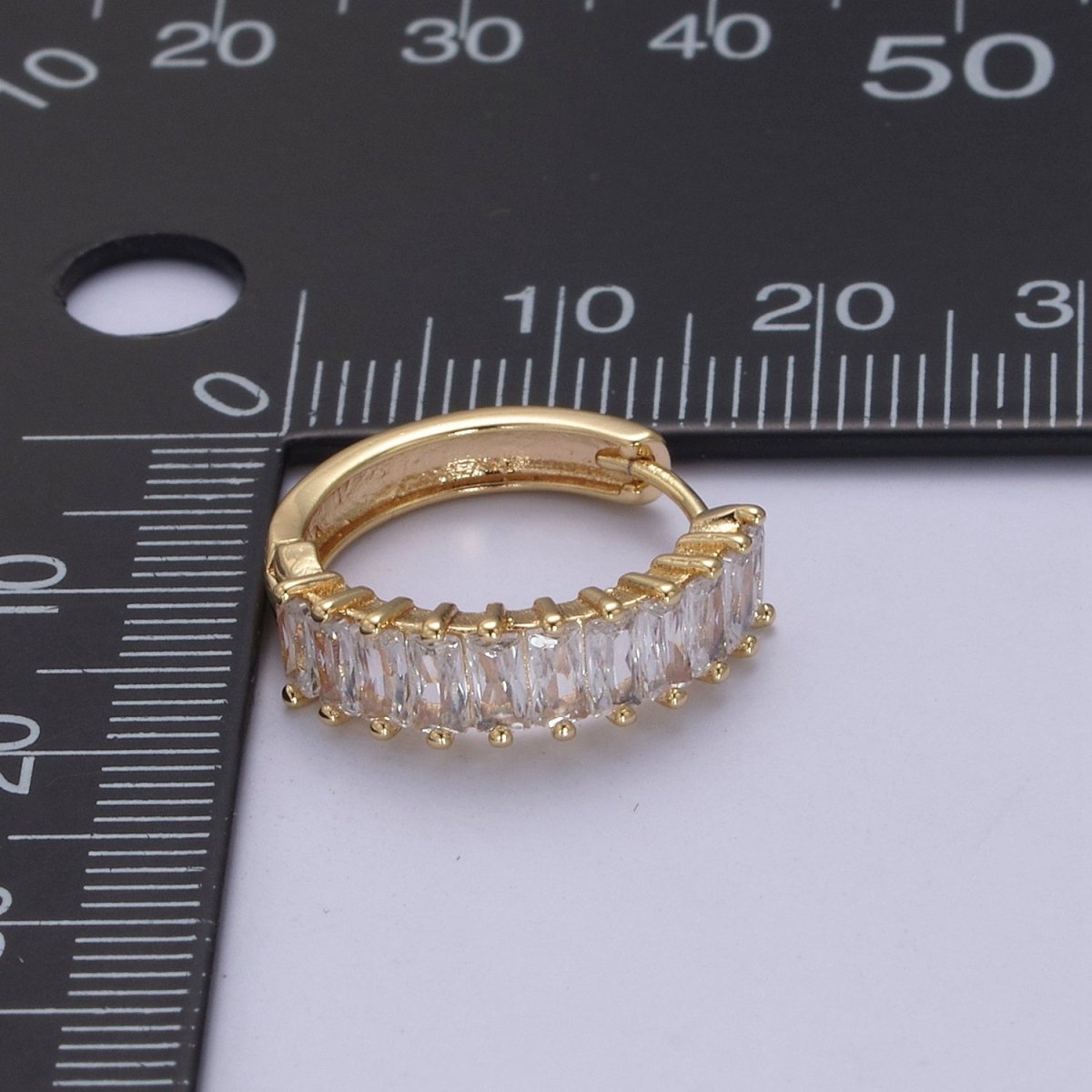 Mini Cz Hoop Earring, Baguette Hoop Earrings, 18k Gold Filled Baguette Huggies Small Hoop T-273 Y-035 - DLUXCA