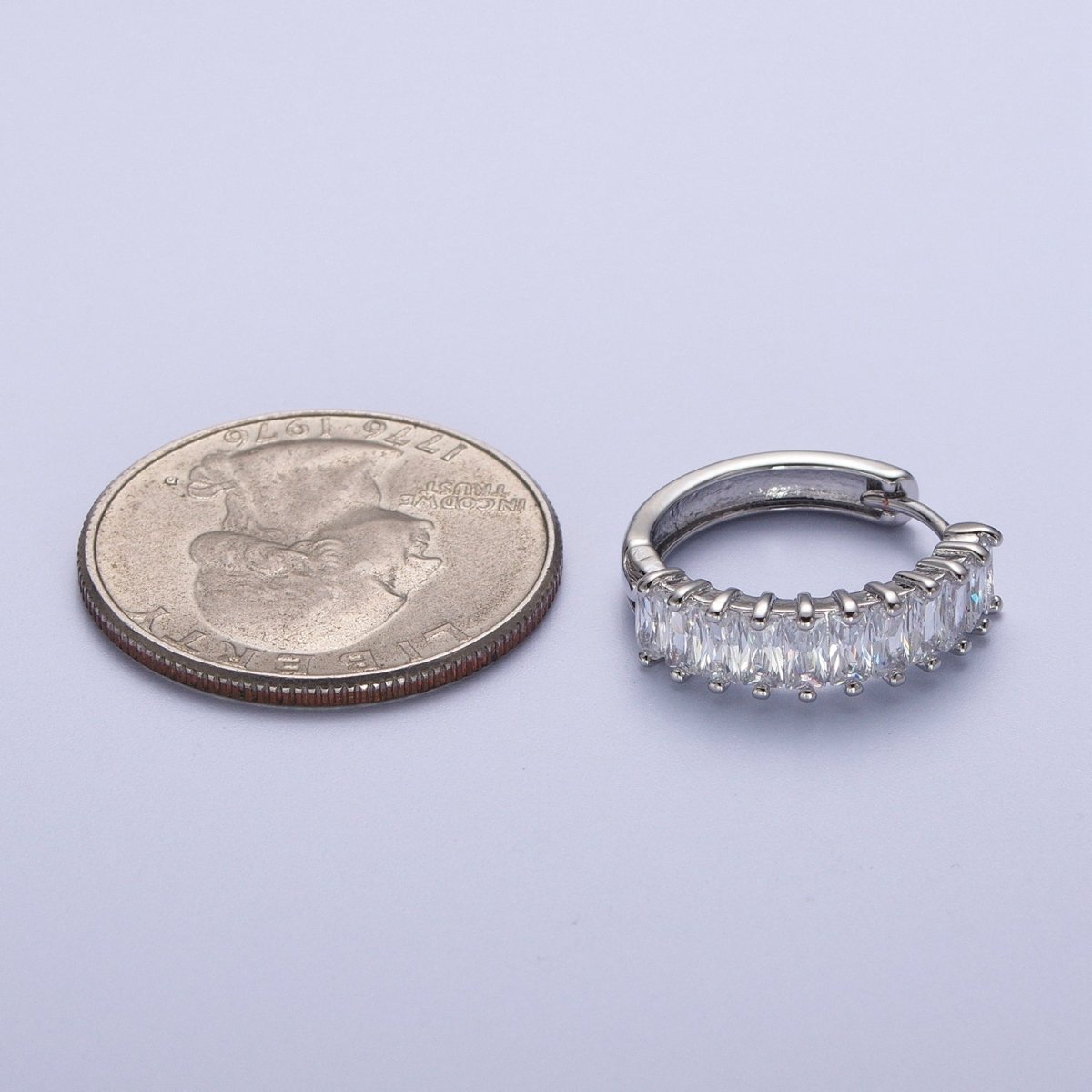 Mini Cz Hoop Earring, Baguette Hoop Earrings, 18k Gold Filled Baguette Huggies Small Hoop T-273 Y-035 - DLUXCA