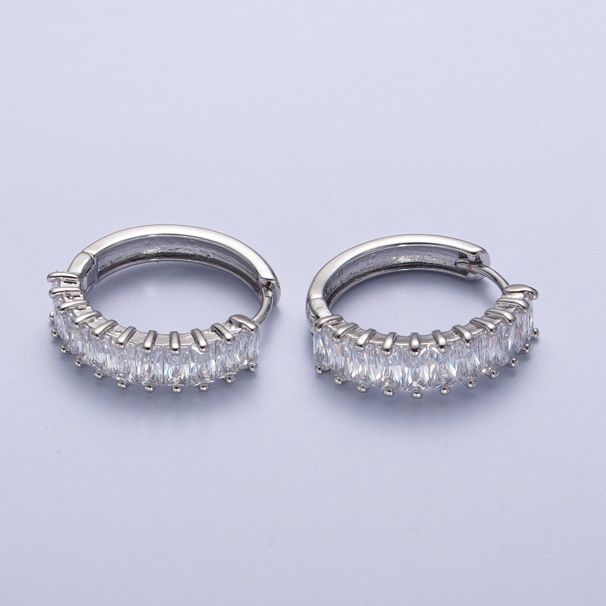 Mini Cz Hoop Earring, Baguette Hoop Earrings, 18k Gold Filled Baguette Huggies Small Hoop T-273 Y-035 - DLUXCA