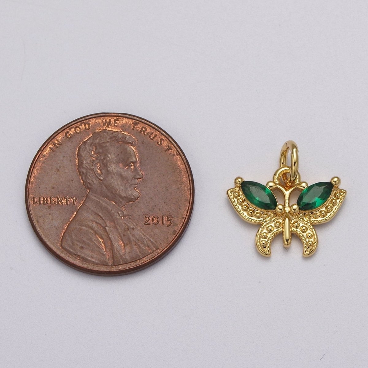 Mini CZ Micro Pave Butterfly Pendant Pink, Clear, Blue, Green Purple Cubic Zirconia Pave Mariposa add on Charm E-725 E-726 E-727 E-728 E-729 - DLUXCA