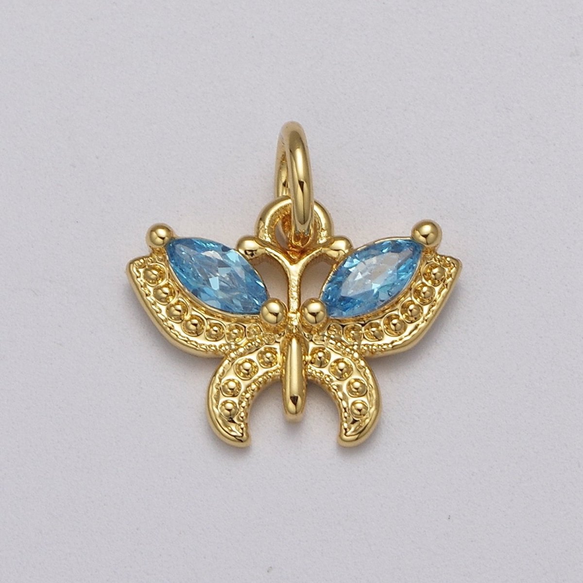 Mini CZ Micro Pave Butterfly Pendant Pink, Clear, Blue, Green Purple Cubic Zirconia Pave Mariposa add on Charm E-725 E-726 E-727 E-728 E-729 - DLUXCA