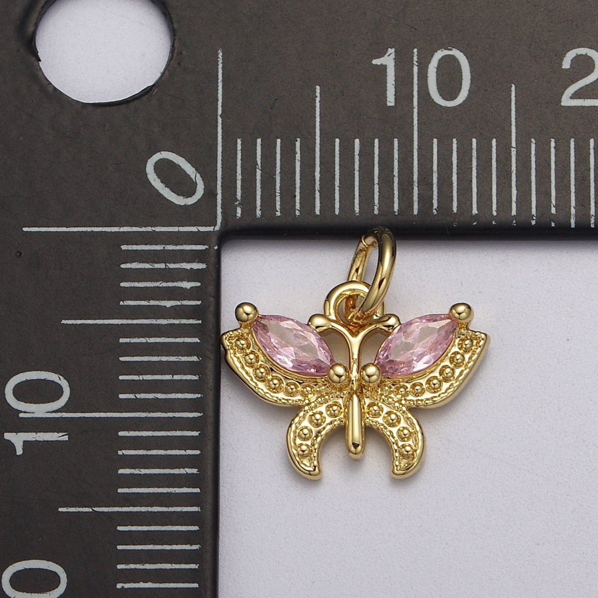 Mini CZ Micro Pave Butterfly Pendant Pink, Clear, Blue, Green Purple Cubic Zirconia Pave Mariposa add on Charm E-725 E-726 E-727 E-728 E-729 - DLUXCA