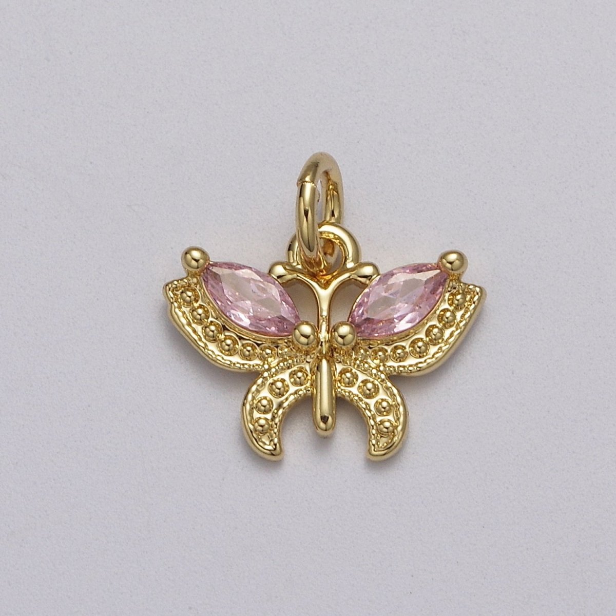 Mini CZ Micro Pave Butterfly Pendant Pink, Clear, Blue, Green Purple Cubic Zirconia Pave Mariposa add on Charm E-725 E-726 E-727 E-728 E-729 - DLUXCA