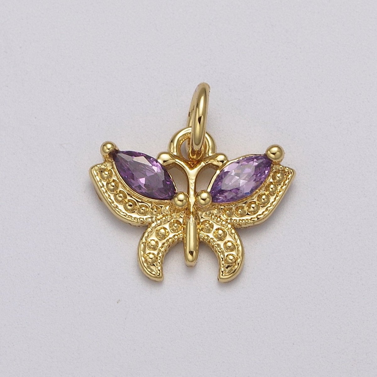 Mini CZ Micro Pave Butterfly Pendant Pink, Clear, Blue, Green Purple Cubic Zirconia Pave Mariposa add on Charm E-725 E-726 E-727 E-728 E-729 - DLUXCA
