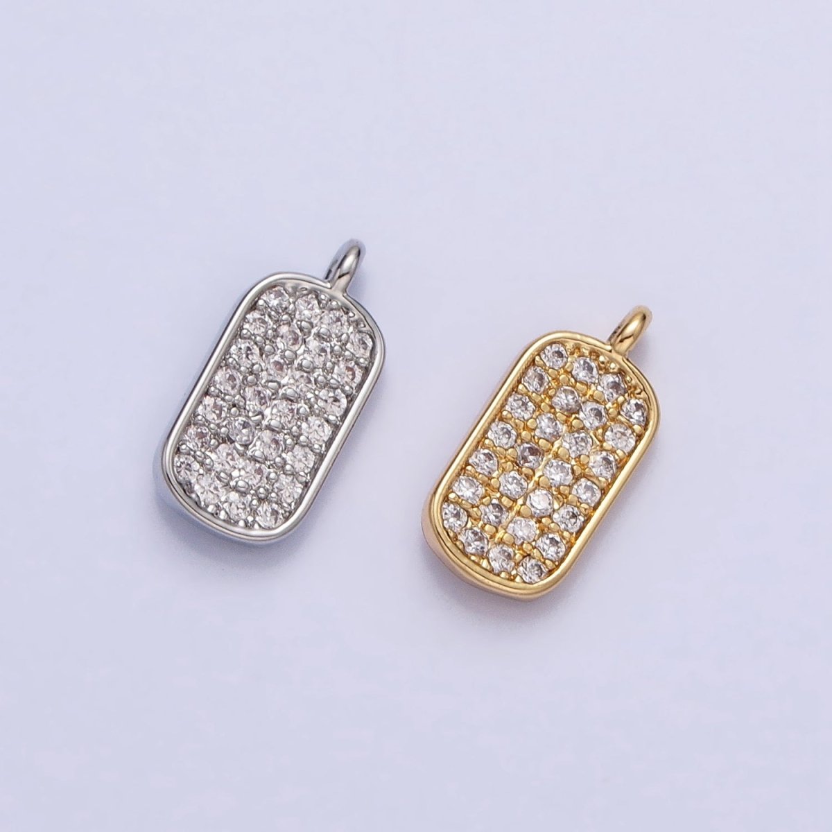 Mini CZ Micro Pave Military Tag Charm, Gold Plated Cubic Zirconia Pave Dog Tag Pendant AC737 AC738 - DLUXCA