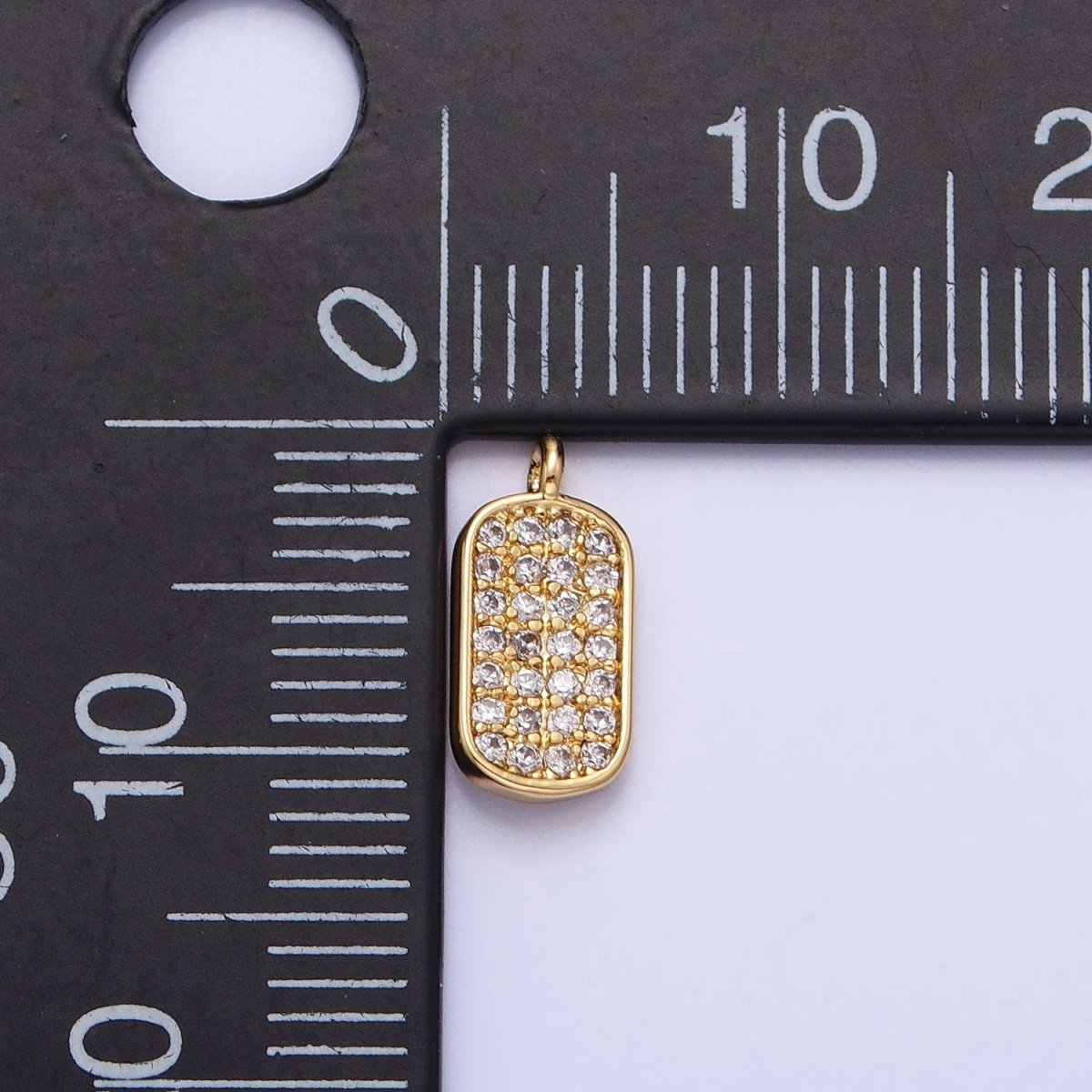 Mini CZ Micro Pave Military Tag Charm, Gold Plated Cubic Zirconia Pave Dog Tag Pendant AC737 AC738 - DLUXCA