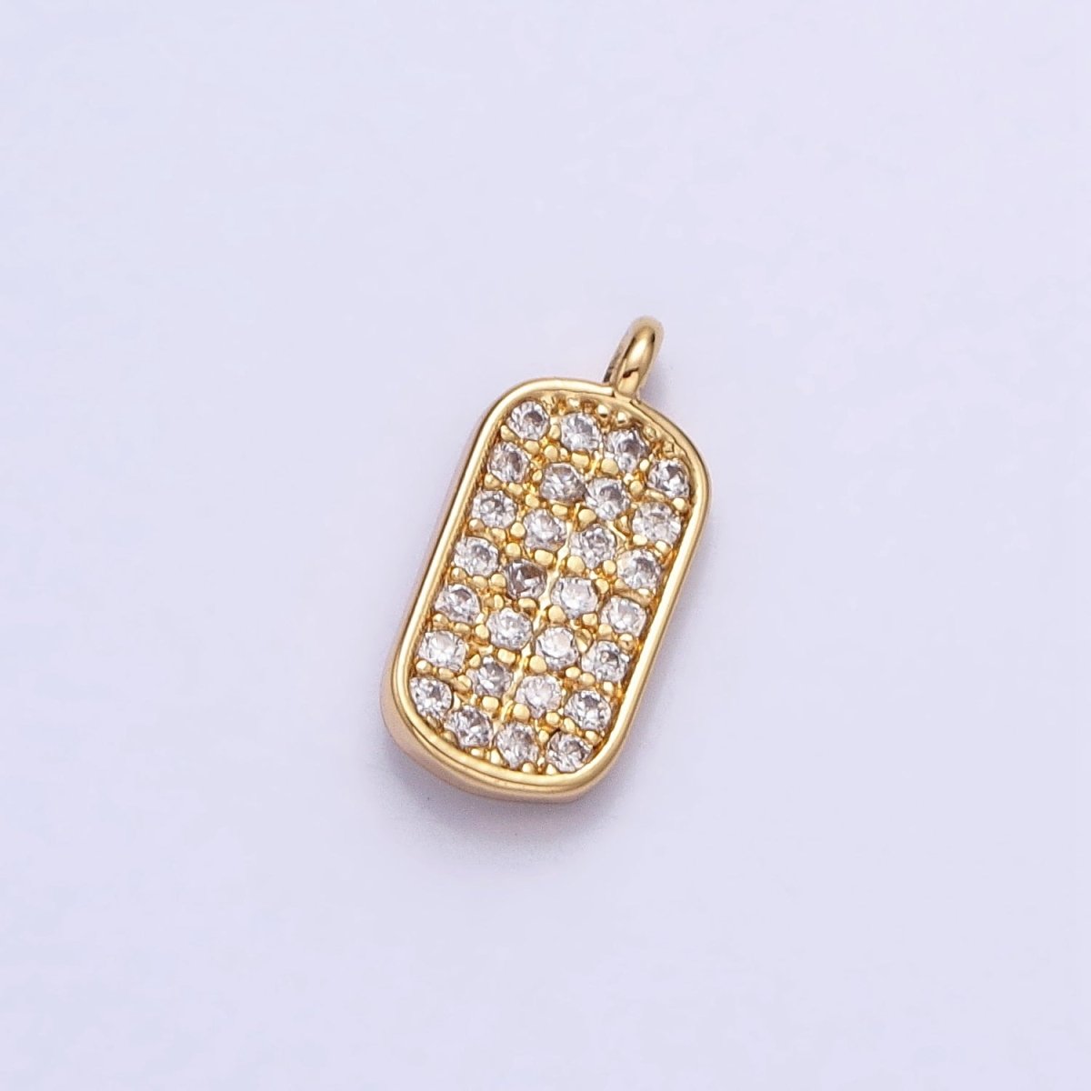 Mini CZ Micro Pave Military Tag Charm, Gold Plated Cubic Zirconia Pave Dog Tag Pendant AC737 AC738 - DLUXCA