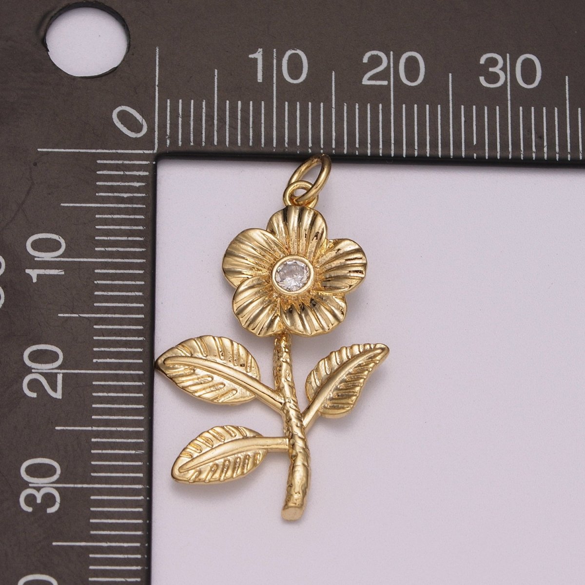 Mini Daisy Charm Gold Micro Pave Flower Charm, Clear Cubic Charms, CZ Leaf Floral Charm Dainty Small 3D Charm M-781 - DLUXCA
