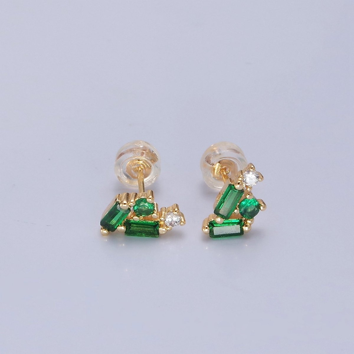 Mini Emerald Green Cz Stone Stud Earring T-384 - DLUXCA