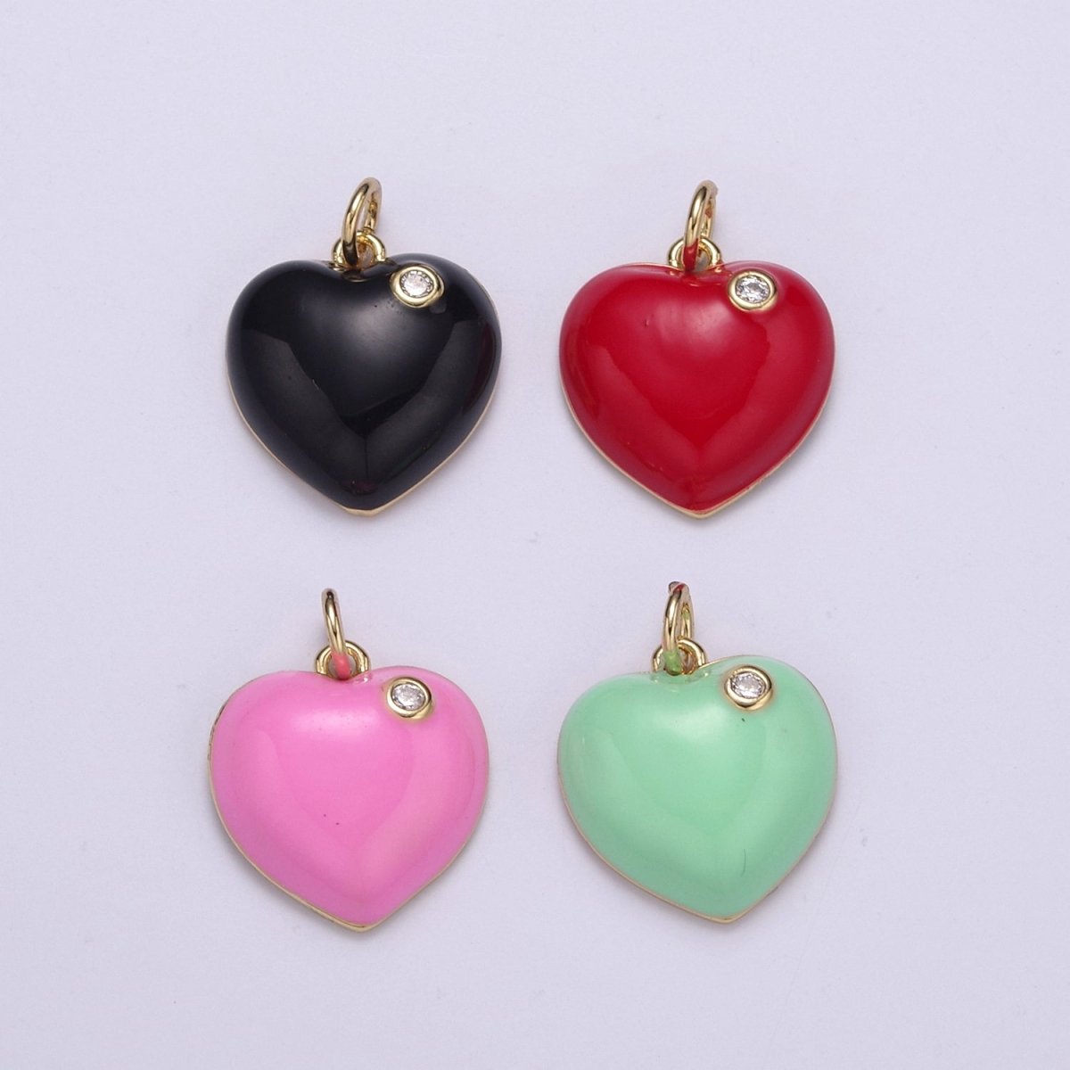 Mini Enamel Heart Charm in Green, Black, Pink, Red Enamel Charms, 14K Gold Filled Heart Charm Colorful N-222 - N-225 - DLUXCA