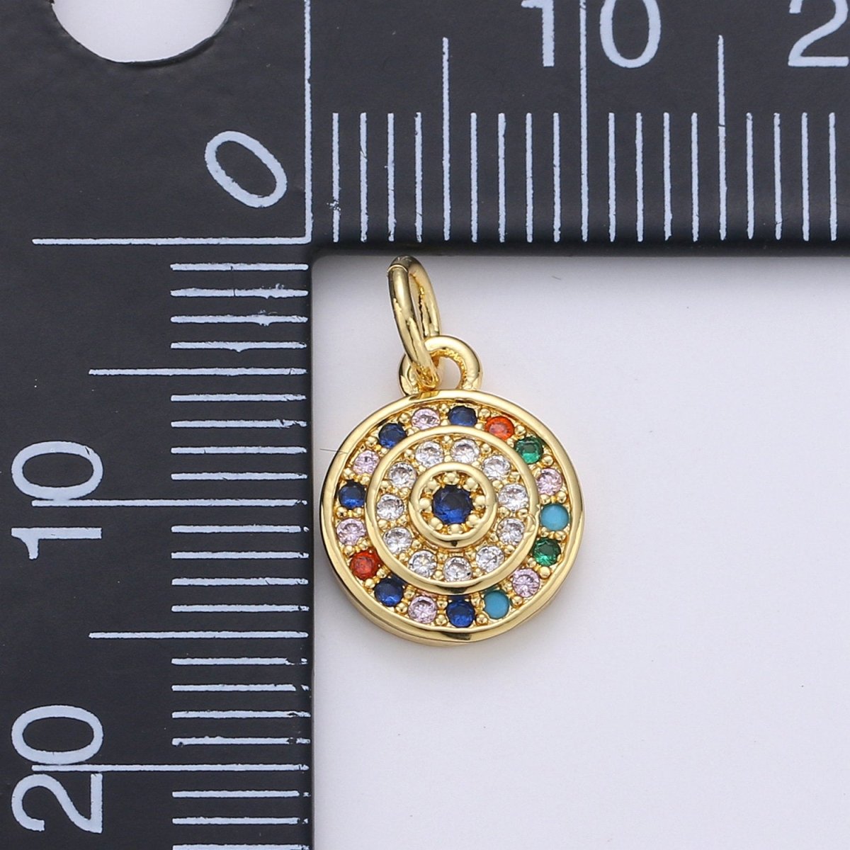 Mini evil eye Charm with CZ in Gold Filled Disc Coin Pendant Micro Pave Multi Color Pendant Gold Charm Necklace Earring Bracelet Supply D-248 - DLUXCA