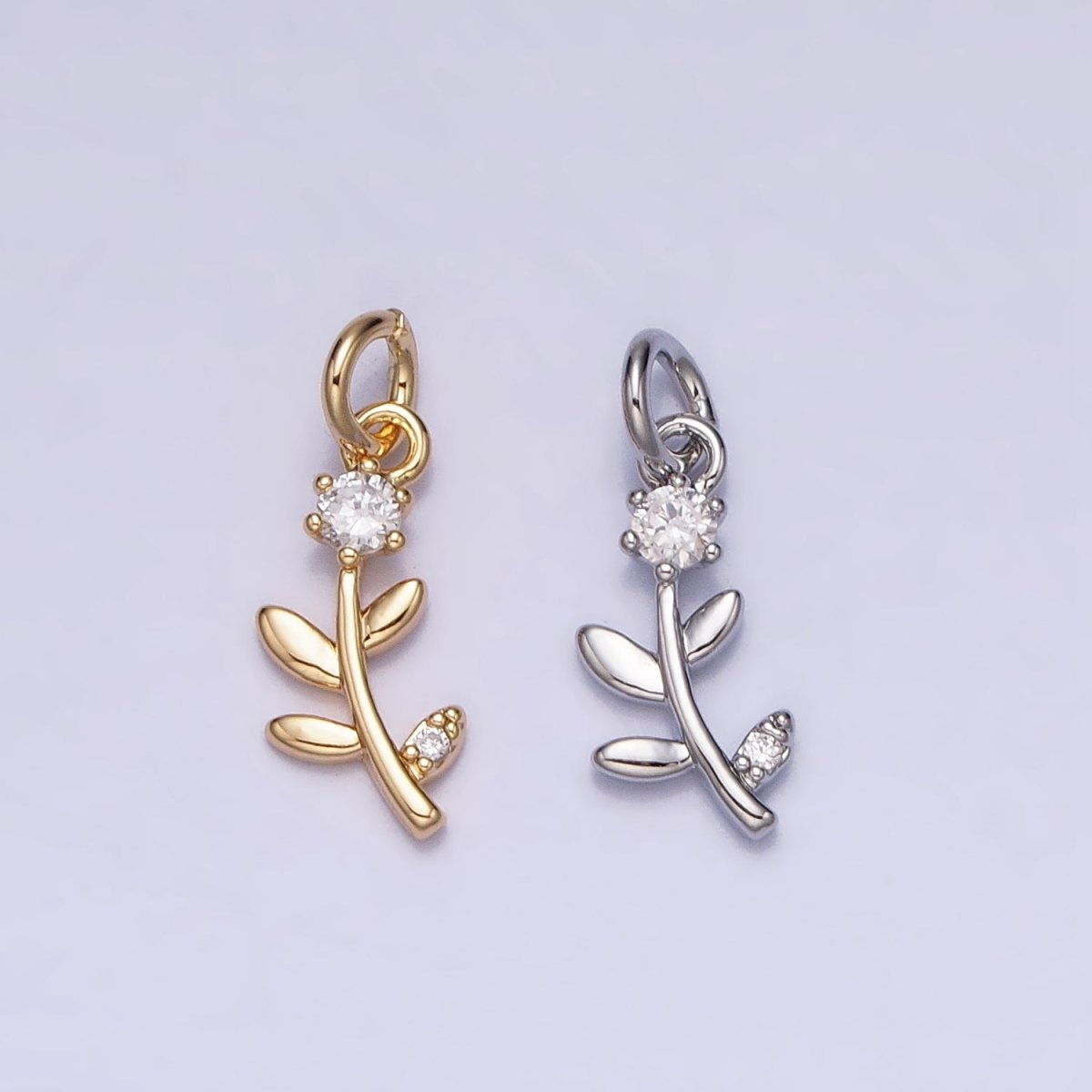 Mini Flower Plant Clear CZ Add-On Charm in Gold & Silver | AC641 AC642 - DLUXCA