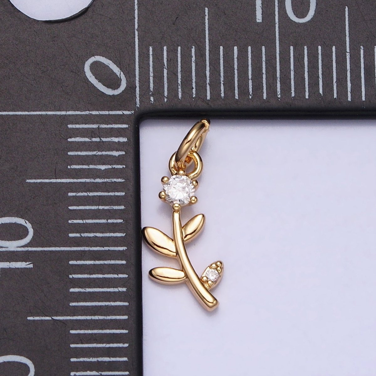 Mini Flower Plant Clear CZ Add-On Charm in Gold & Silver | AC641 AC642 - DLUXCA