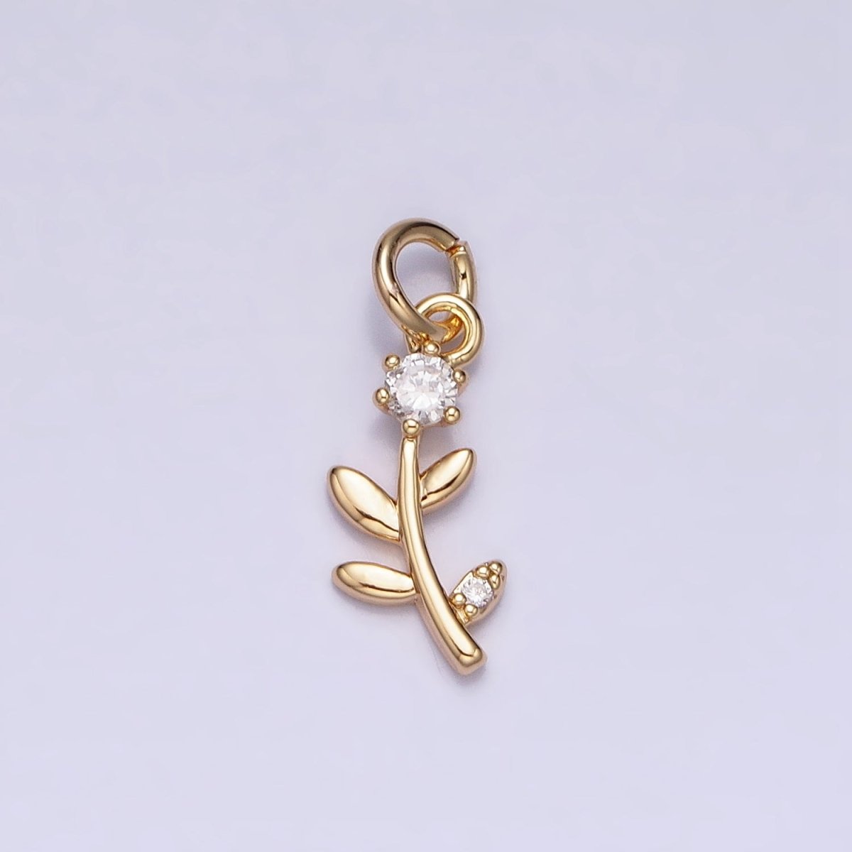 Mini Flower Plant Clear CZ Add-On Charm in Gold & Silver | AC641 AC642 - DLUXCA