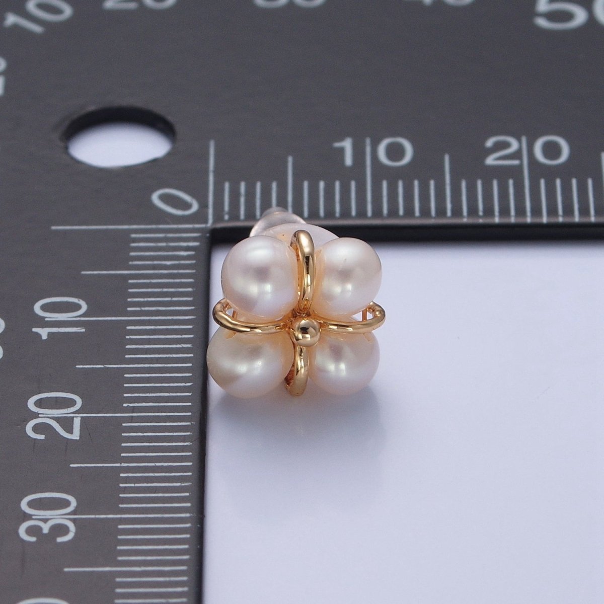 Mini Four Pearl Stud Earring for Minimalist Jewelry V-375 - DLUXCA