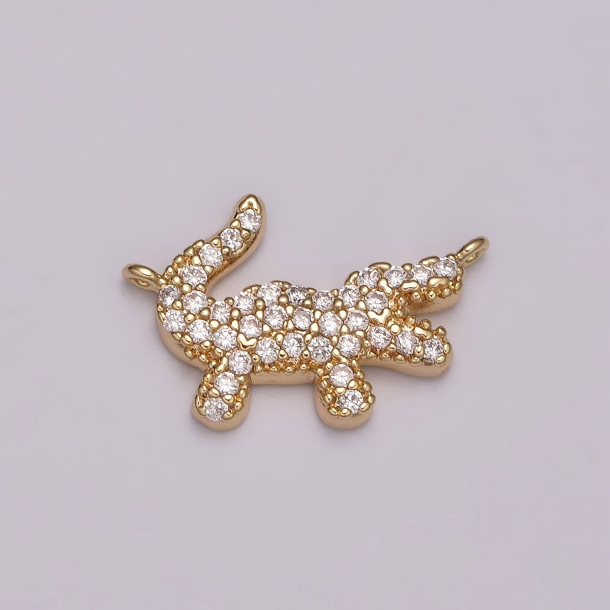 Mini Gold Alligator Charm Connector Tiny 18k Gold Filled Charm, Micro Pave Animal link connector for bracelet necklace N-083 - DLUXCA