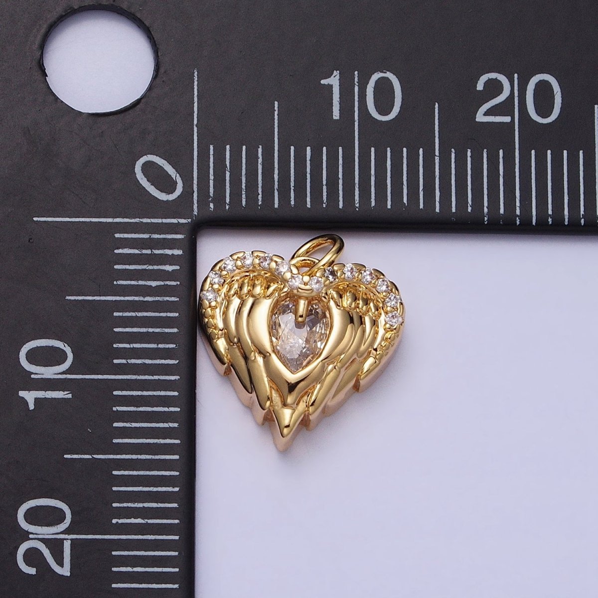Mini Gold Angel Wing Charm with CZ Oval Stone Heart Guardian Angel Pendant AC494 AC495 - DLUXCA