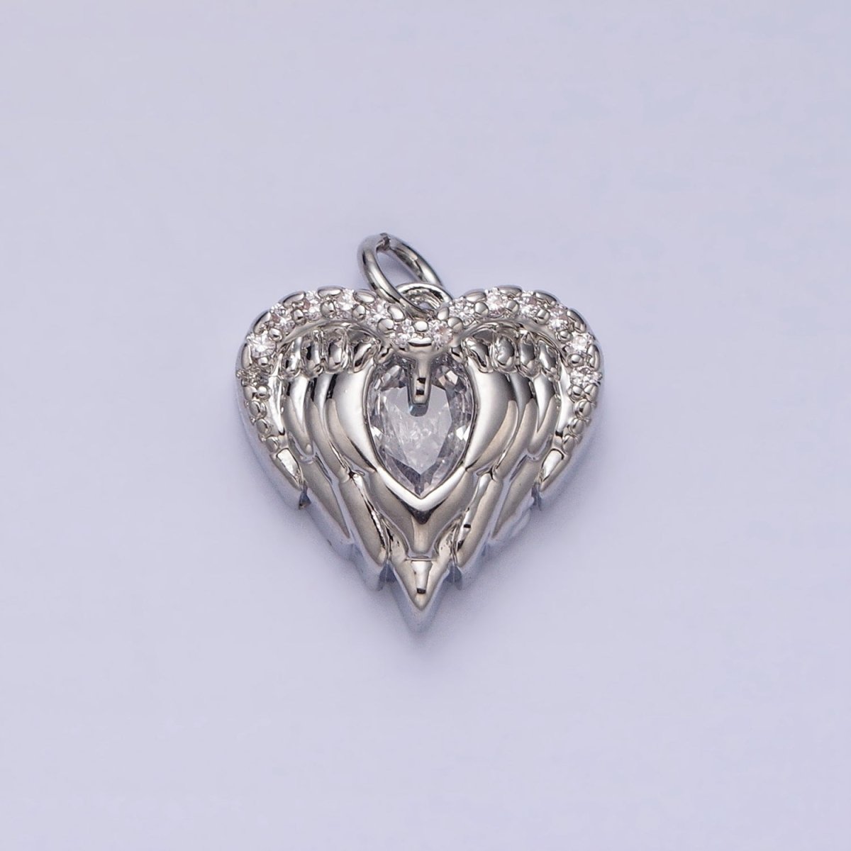 Mini Gold Angel Wing Charm with CZ Oval Stone Heart Guardian Angel Pendant AC494 AC495 - DLUXCA