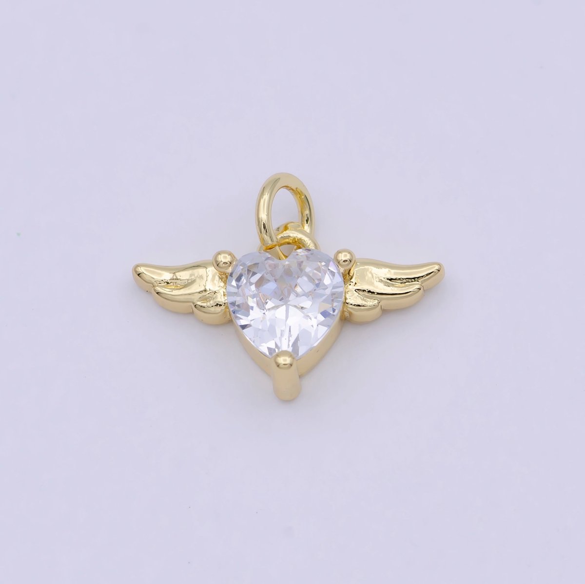 Mini Gold Angel Wing with Cubic Heart Charm W-163 - DLUXCA
