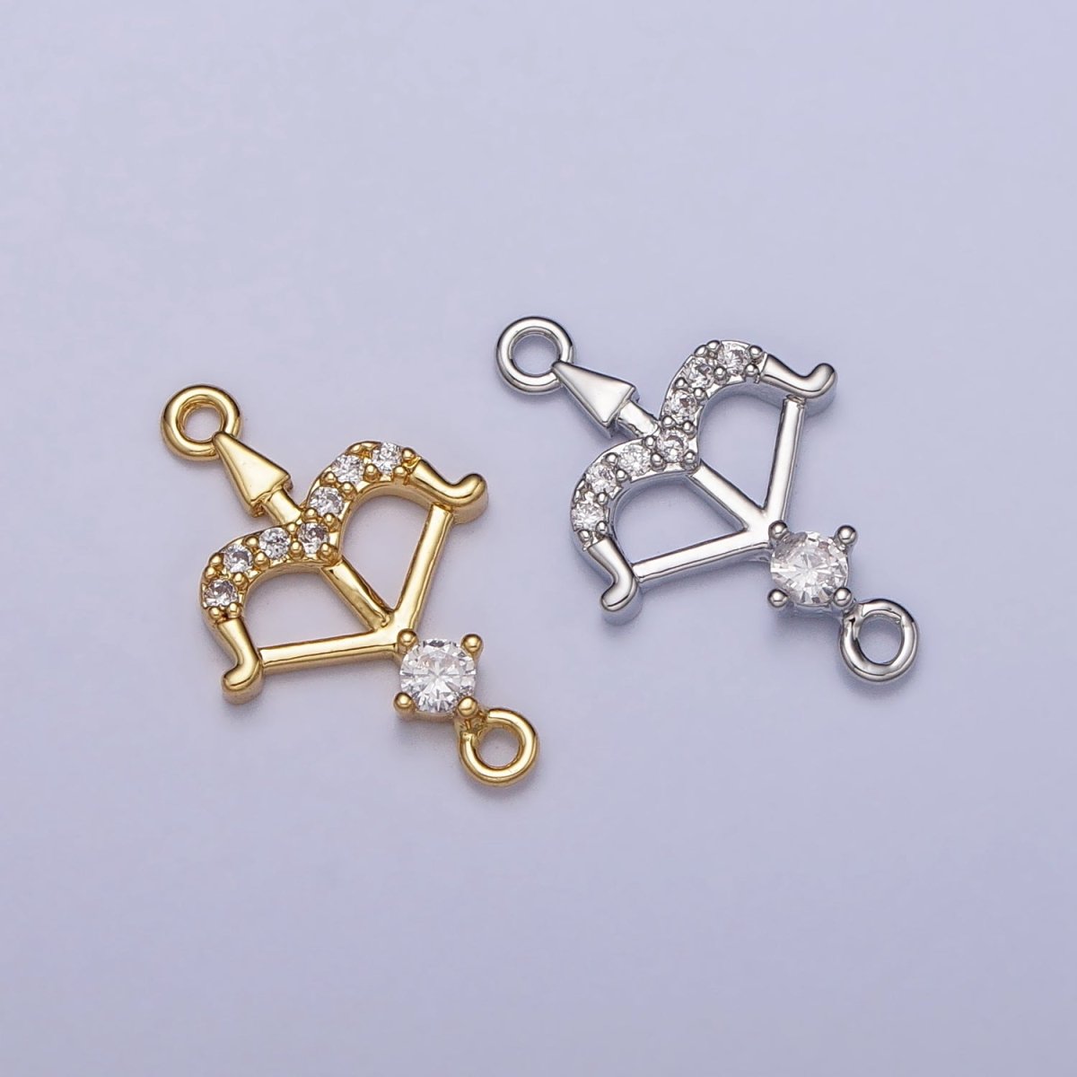Mini Gold Arrow with Micro Pave cz Crystal Gold Charm Connector Sagittarius Charm | AA987 AA988 - DLUXCA