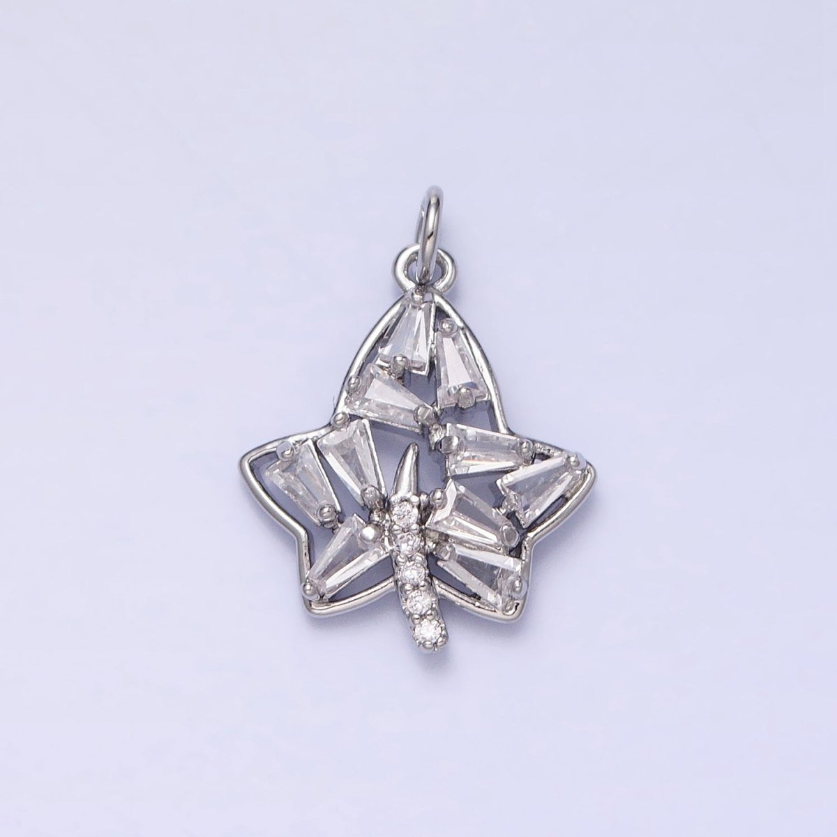 Mini Gold Baguette Cz Stone Charm Maple Leaf Charm Silver Nature Pendant AC480 AC481 - DLUXCA