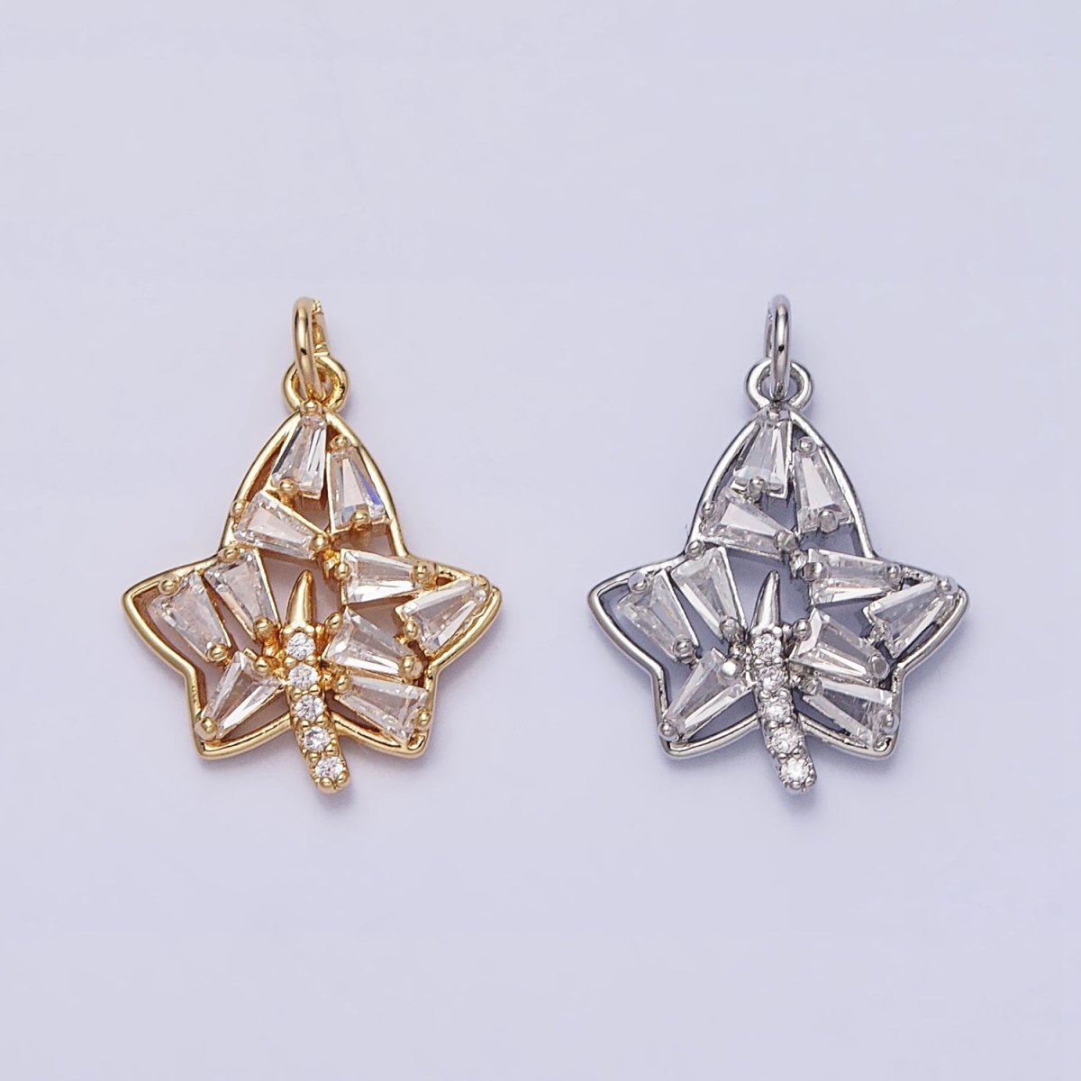 Mini Gold Baguette Cz Stone Charm Maple Leaf Charm Silver Nature Pendant AC480 AC481 - DLUXCA