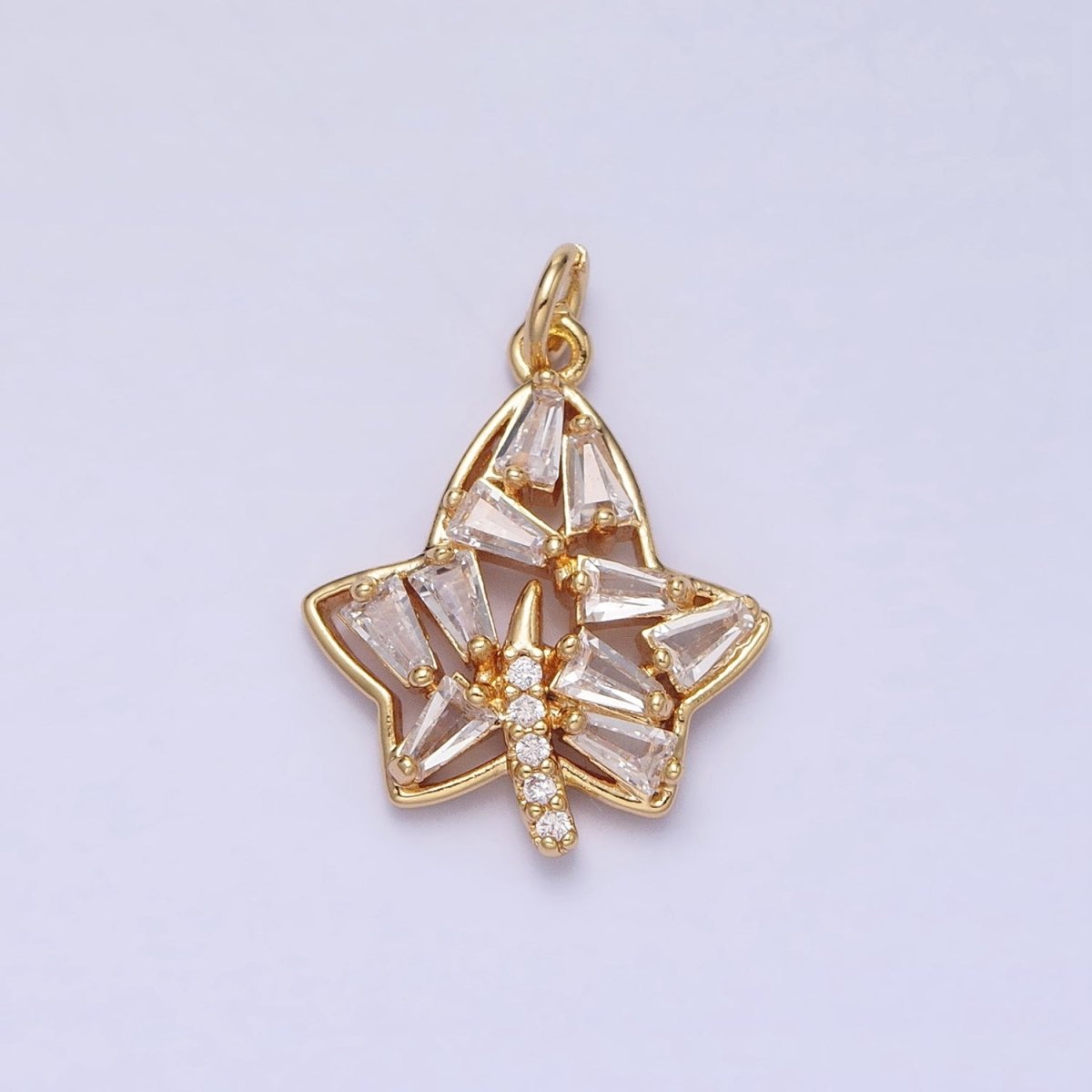 Mini Gold Baguette Cz Stone Charm Maple Leaf Charm Silver Nature Pendant AC480 AC481 - DLUXCA