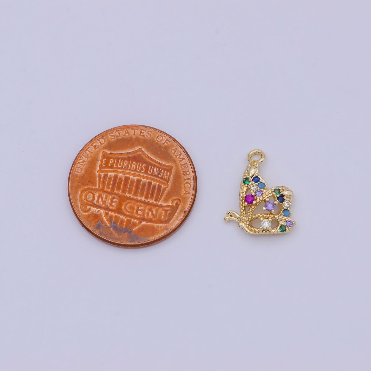 Mini Gold Butterfly Charm with Multi Color Cubic Zirconia Stone N-922 - DLUXCA