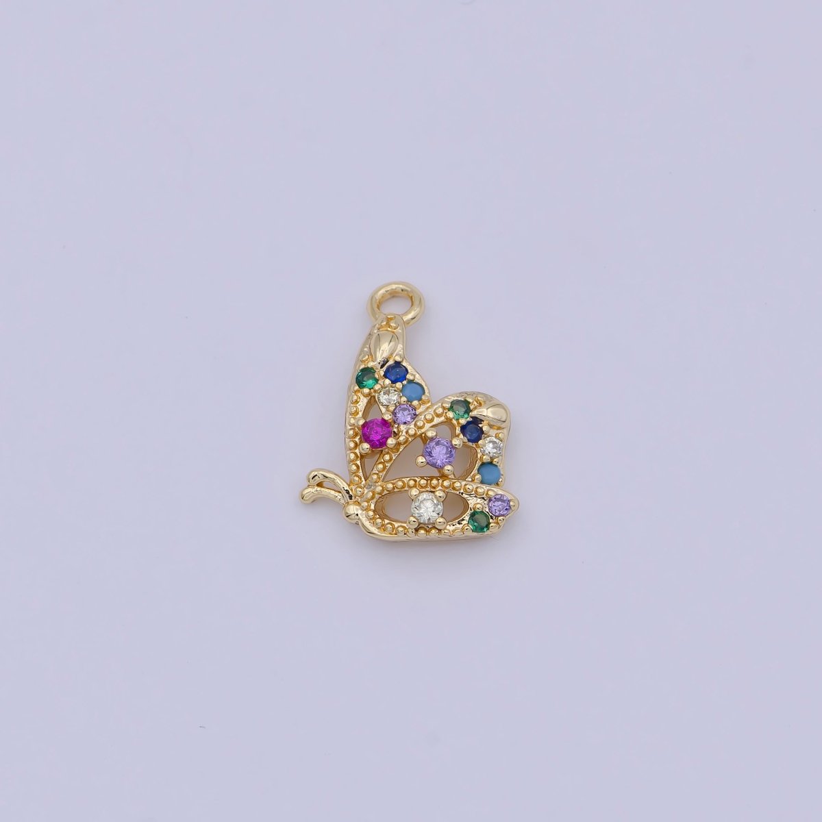 Mini Gold Butterfly Charm with Multi Color Cubic Zirconia Stone N-922 - DLUXCA