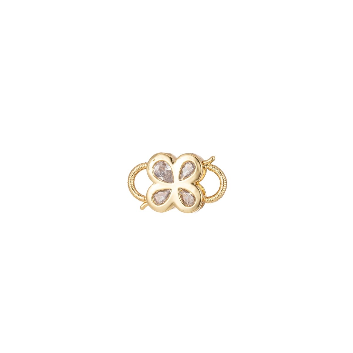Mini Gold Clover Cubic Zirconia Clasp Lock, Interlock Cubic Clasp Fastener for Bracelet Necklace Clear Cz Supply L-350 - DLUXCA