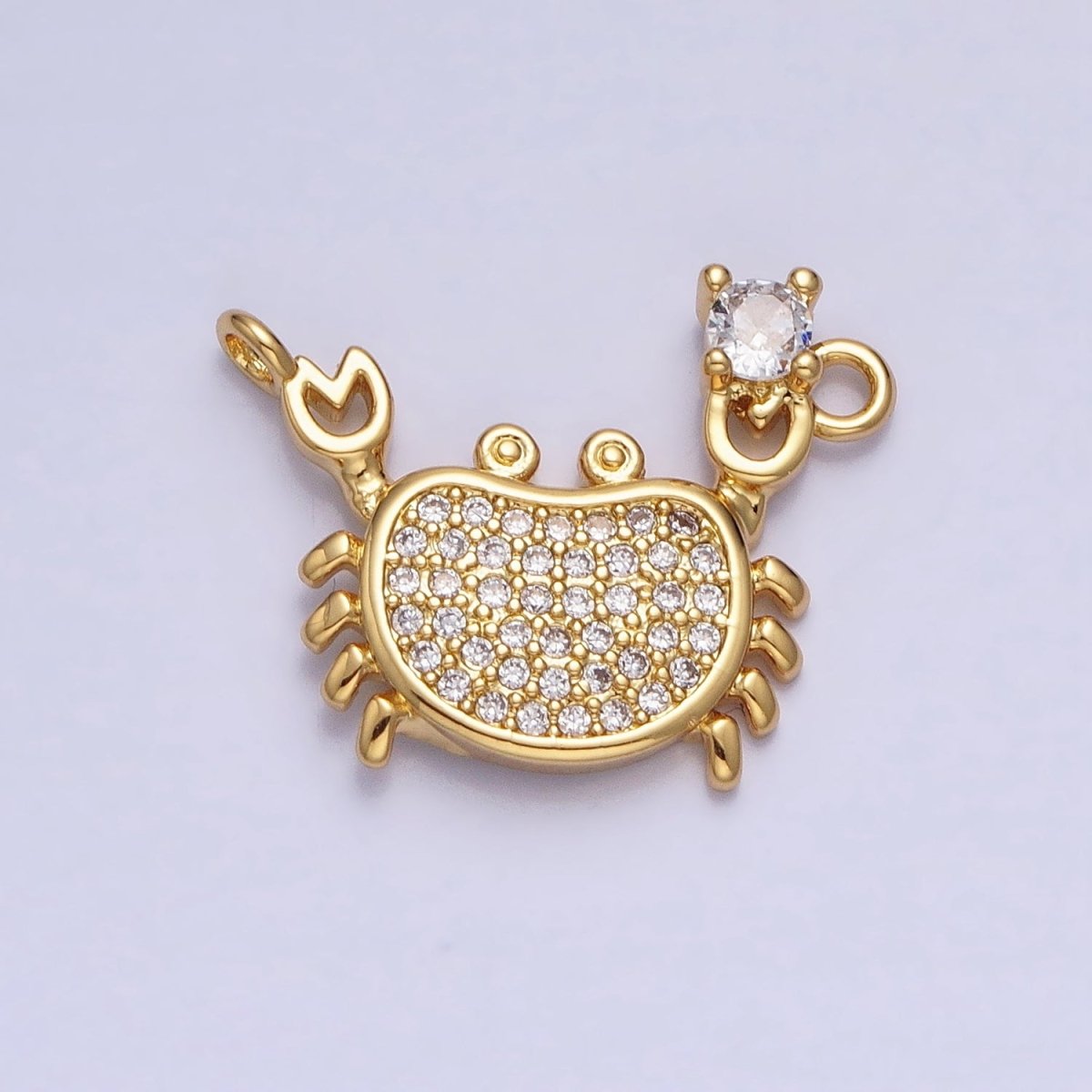 Mini Gold Crab Pendant Charm With CZ Stones For Ocean Crab Crustacean Beach Inspired AA918 - DLUXCA