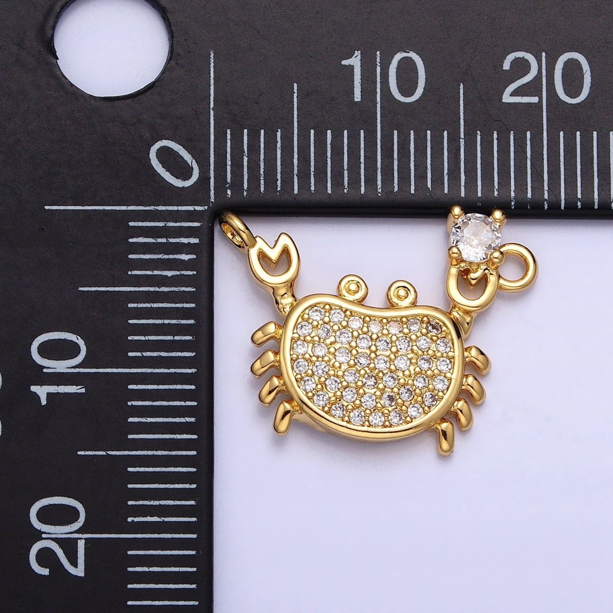 Mini Gold Crab Pendant Charm With CZ Stones For Ocean Crab Crustacean Beach Inspired AA918 - DLUXCA
