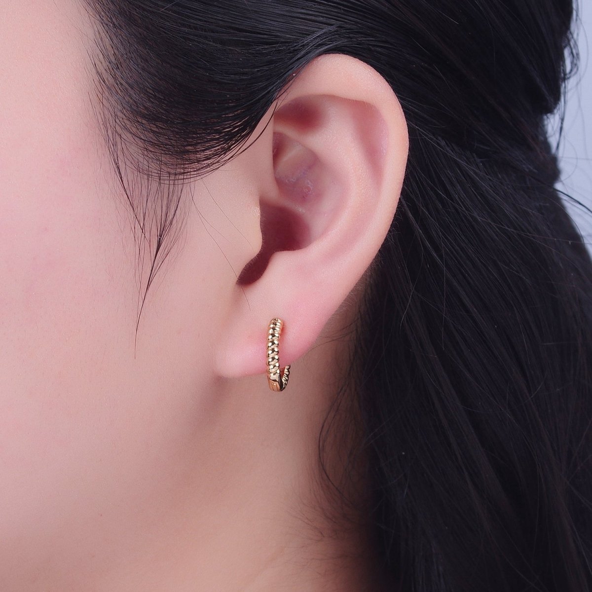 Mini Gold Croissant Twist Hoops Earrings P-398 - DLUXCA