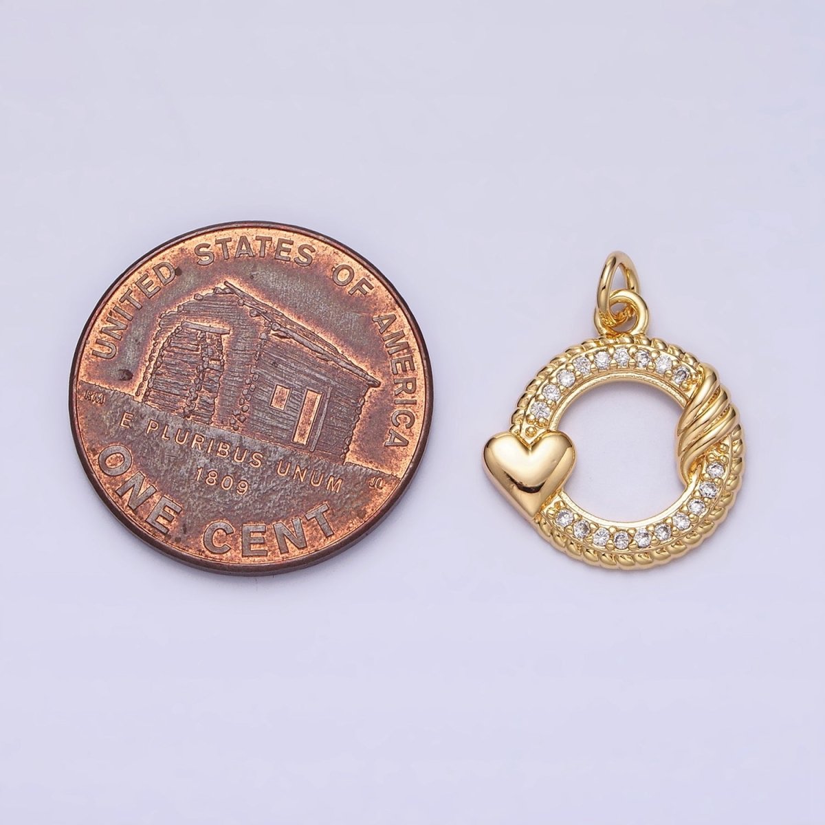 Mini Gold Cubic Circle Charm with Heart Silver Love Add on Charm for Valentine AC492 AC493 - DLUXCA