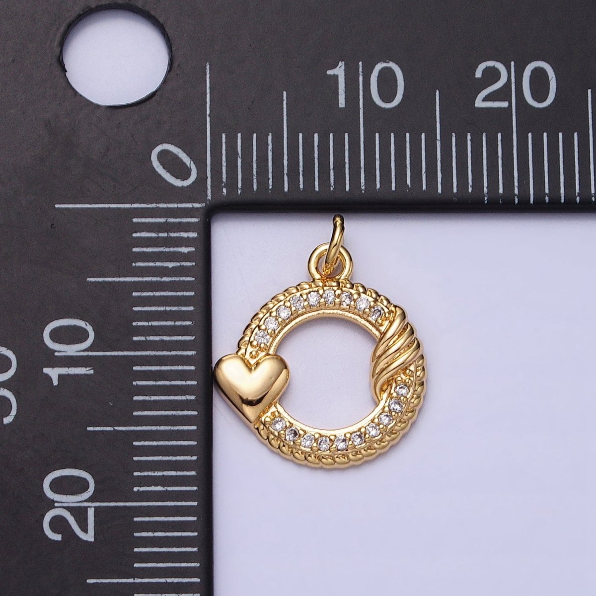 Mini Gold Cubic Circle Charm with Heart Silver Love Add on Charm for Valentine AC492 AC493 - DLUXCA