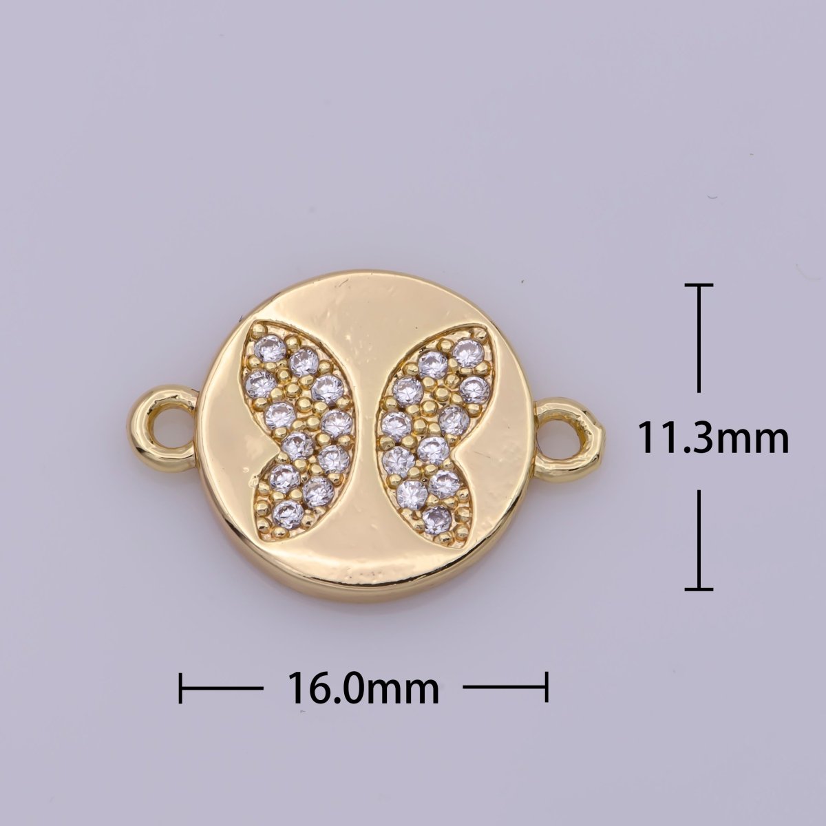 Mini Gold CZ Butterfly Connectors, 11 mm Cubic Zirconia Small Coin Butterflies 18K Gold Filled Link Connector N-093 - DLUXCA