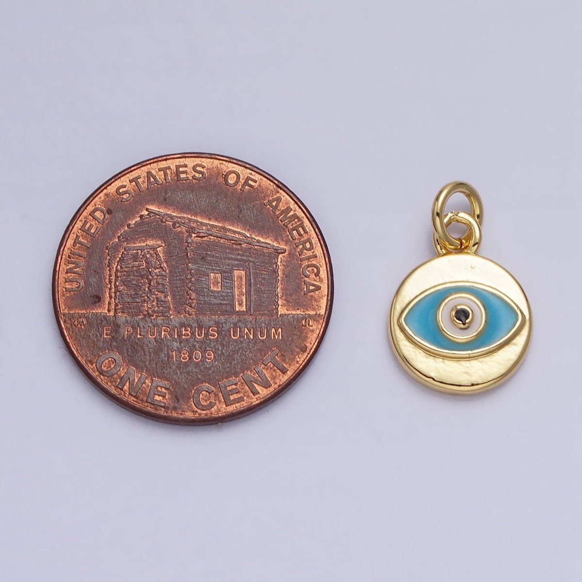 Mini Gold Evil Eye Charm Teal Eye Coin Charm AC466 - DLUXCA