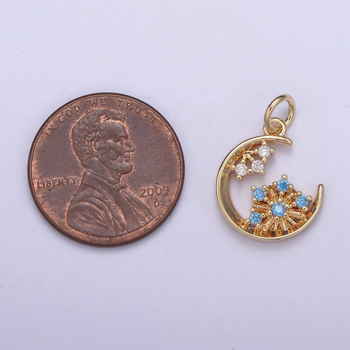 Mini Gold Filled Crescent Moon With Cubic Zirconia Stone Charm N-360 - DLUXCA
