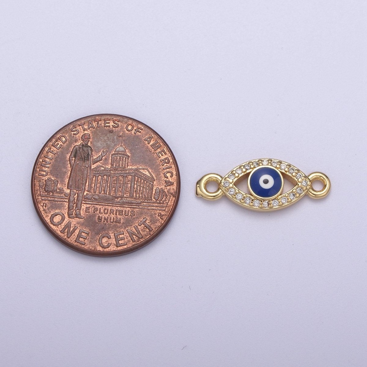 Mini Gold Filled Evil Eye Charm Connector Double Bail Charm Link Connector for Bracelet Earring Necklace F-109 - DLUXCA