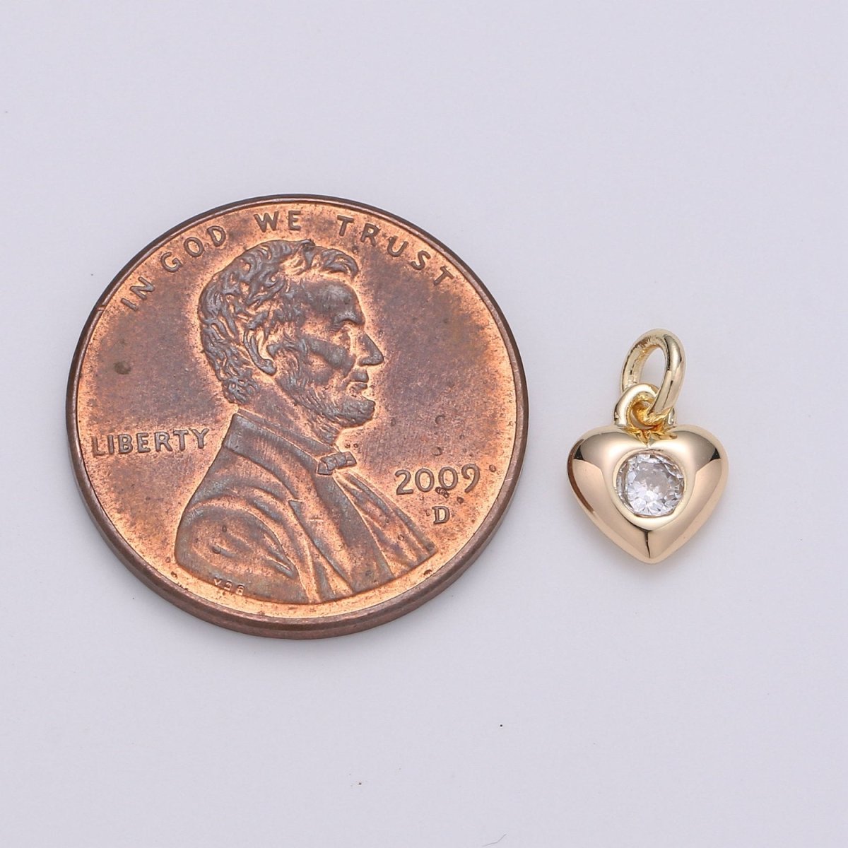 Mini Gold Heart Charm Tiny CZ Charm - Gold Love Charm with cubic zirconia for Bracelet, Necklace Earring Relationship Jewelry D-393 - DLUXCA