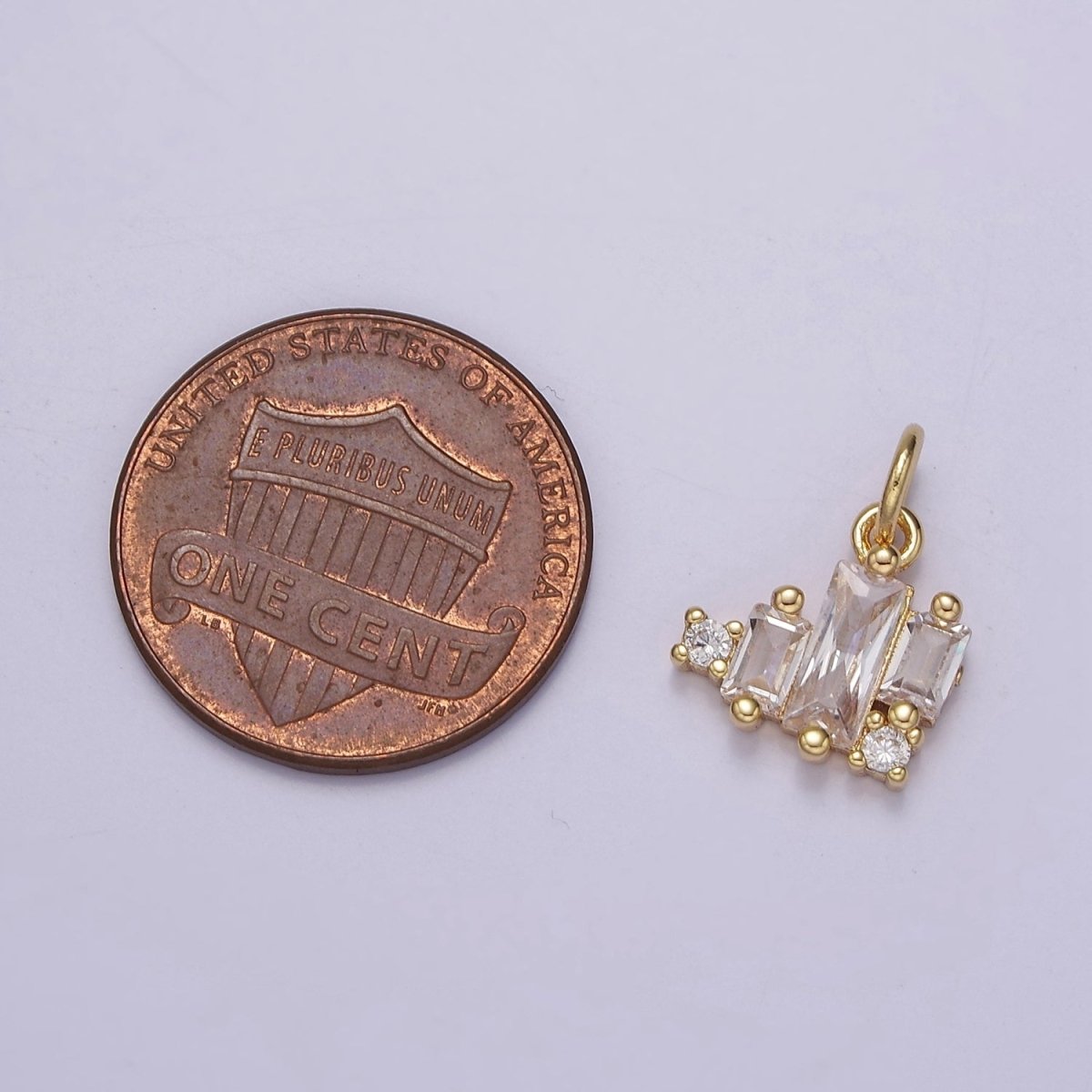 Mini Gold Heart Charm with Clear Baguette Cz Charm E-337 - DLUXCA