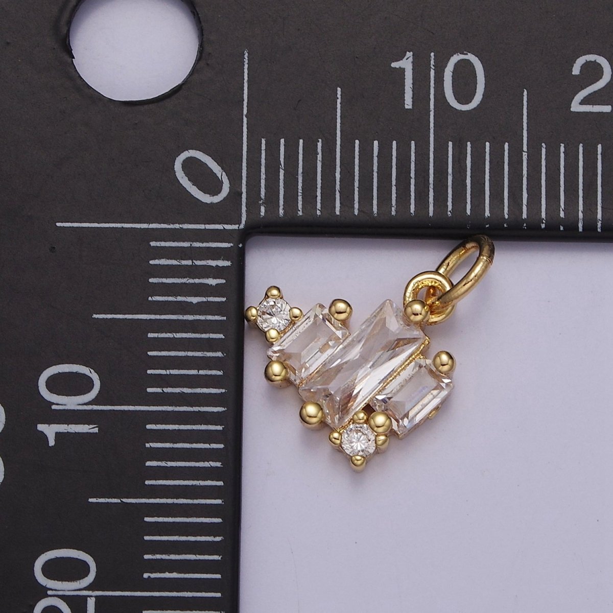 Mini Gold Heart Charm with Clear Baguette Cz Charm E-337 - DLUXCA
