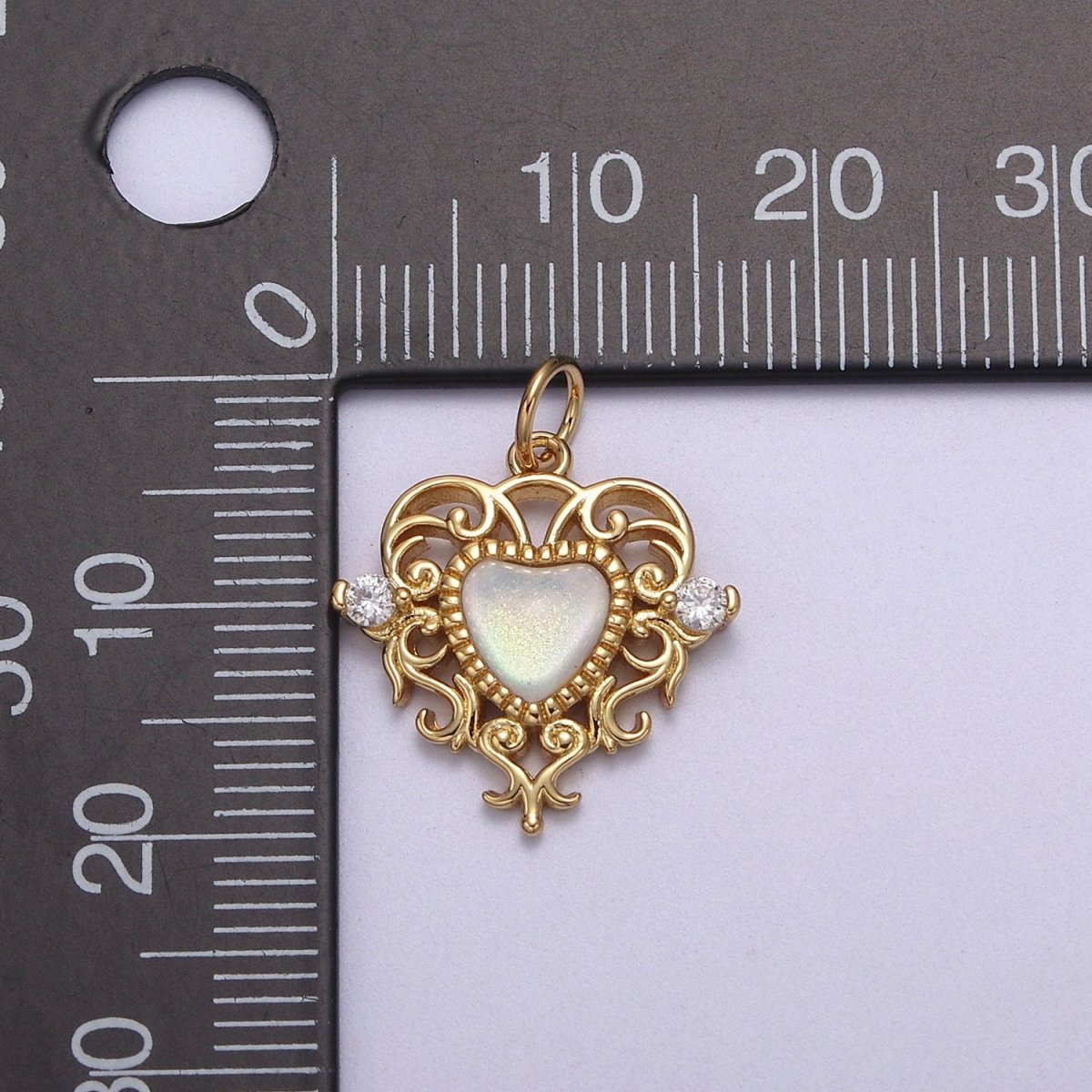 Mini Gold Heart Swirl Charm with CZ Stone N-866 N-867 - DLUXCA