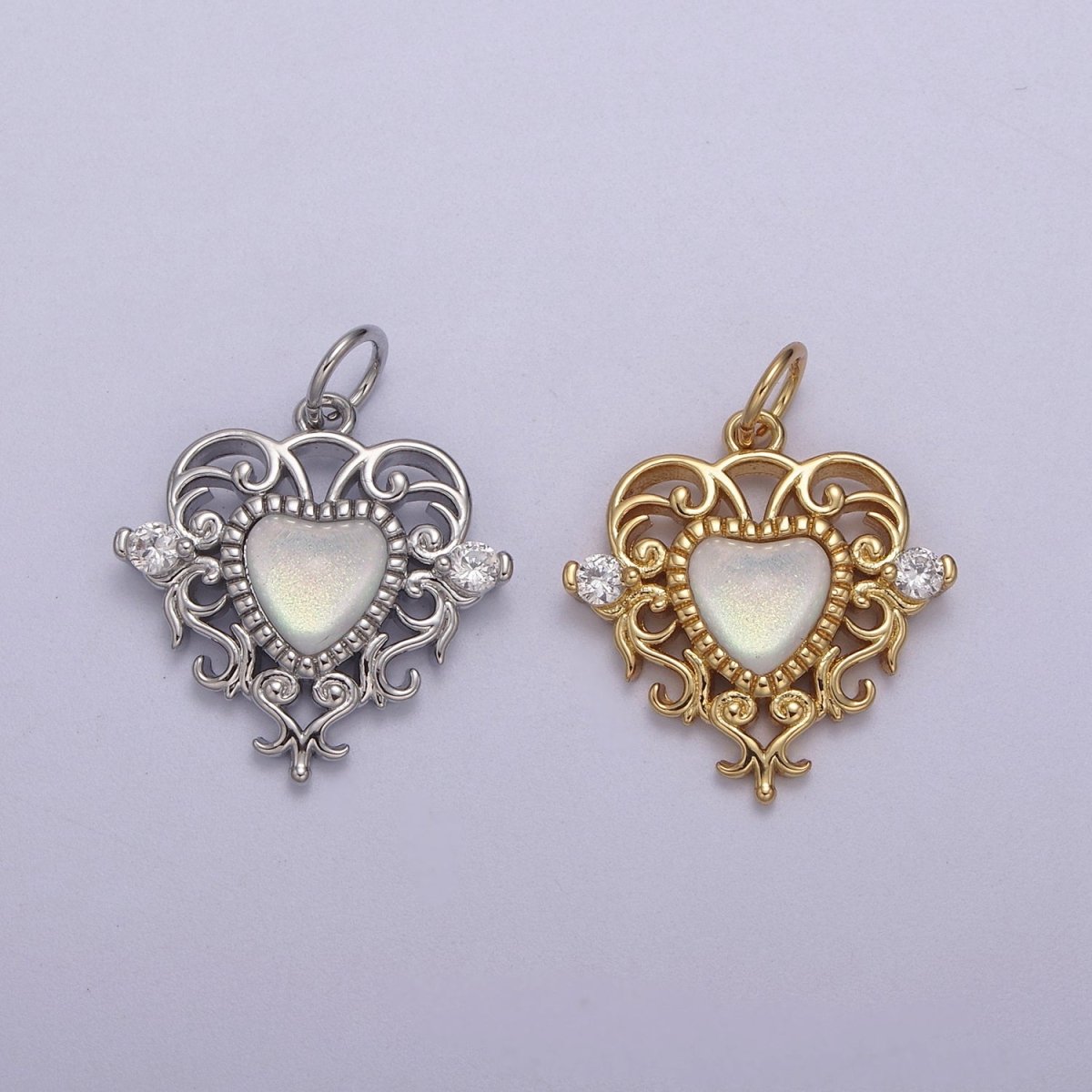 Mini Gold Heart Swirl Charm with CZ Stone N-866 N-867 - DLUXCA