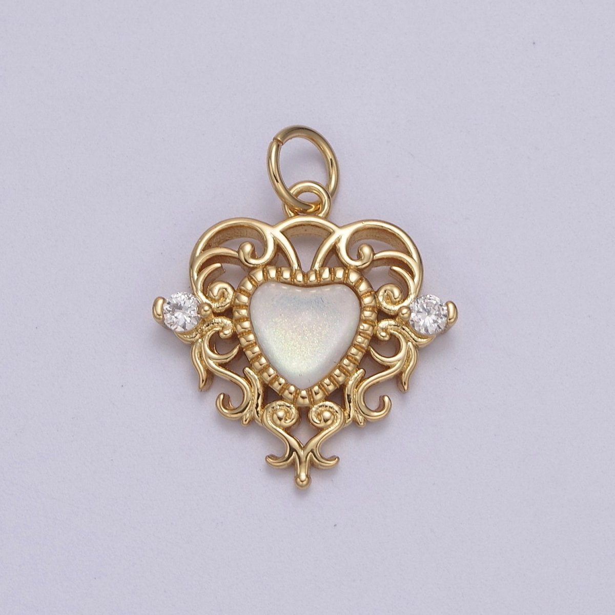 Mini Gold Heart Swirl Charm with CZ Stone N-866 N-867 - DLUXCA